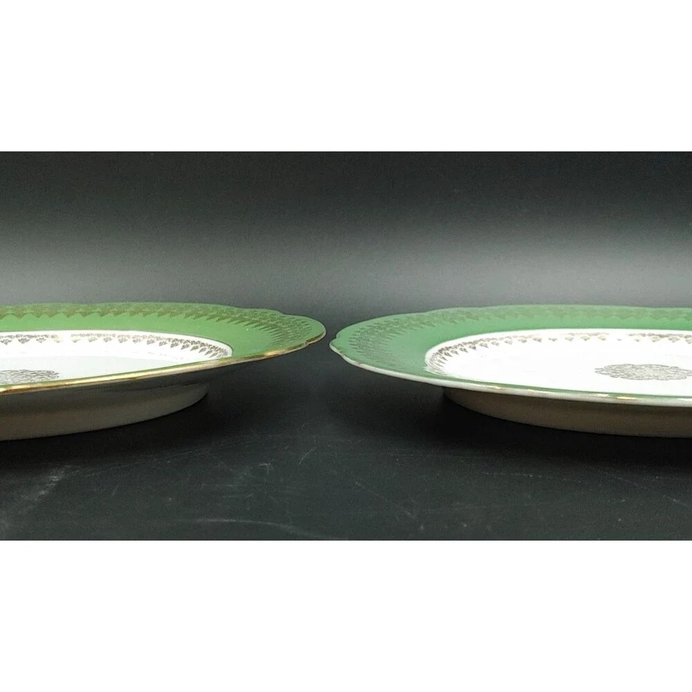 Pair 2 Vintage John Wanamaker & Co Austria Scalloped Edge Plate Green Gold 7.5